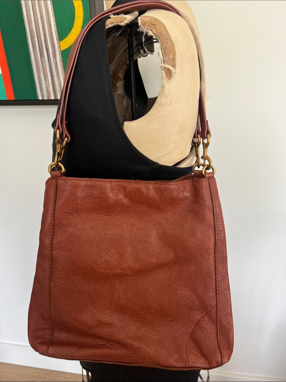 American Vintage-Inspired Chestnut Brown Leather Shoulder Bag - Picture 3 of 6